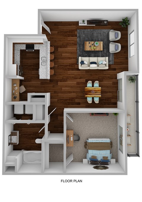 Floor plan for 1 bed, 1 bath, 789 sqft